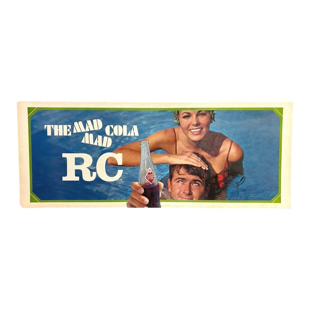 Vintage RC Cola The Mad Mad Cola Advertising Sign 30x11 Pool Scene No. 805